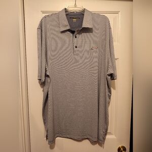 Greg Norman Navy Blue And White Striped Polo Shirt